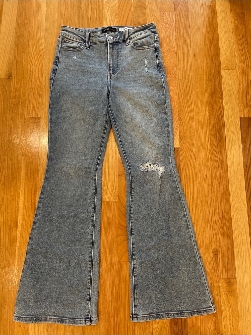 BCBGeneration Light Wash Distressed Flare Jeans